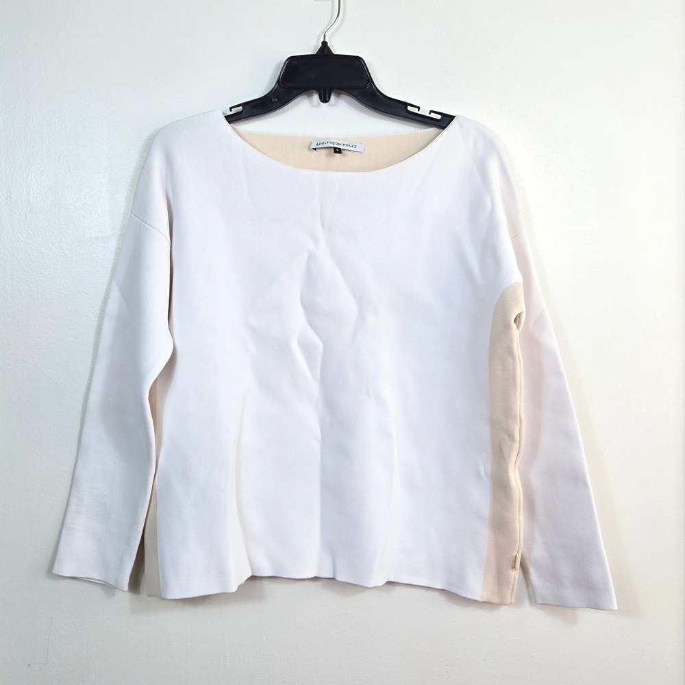 Adolfo Domínguez Womens White Nude Colorblock Boatneck Minimalist Sweater Small